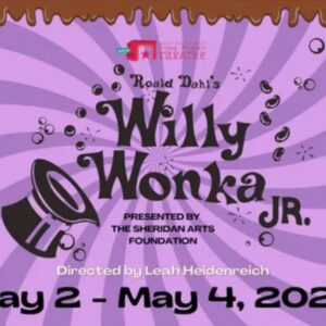 Purple poster with Willy Wonka lettering
