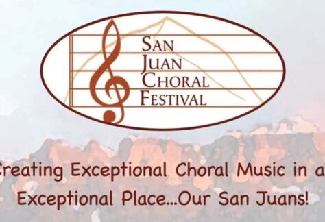 Poster for San Juan Choral Festival with lettering and drawing of a musical note