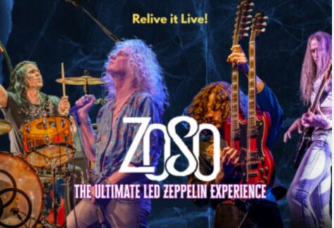 Band member with long white hair playing on stage